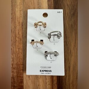 EXPRESS 4 Piece Mixed Metal Rhinestone Textured Ring Set size 7